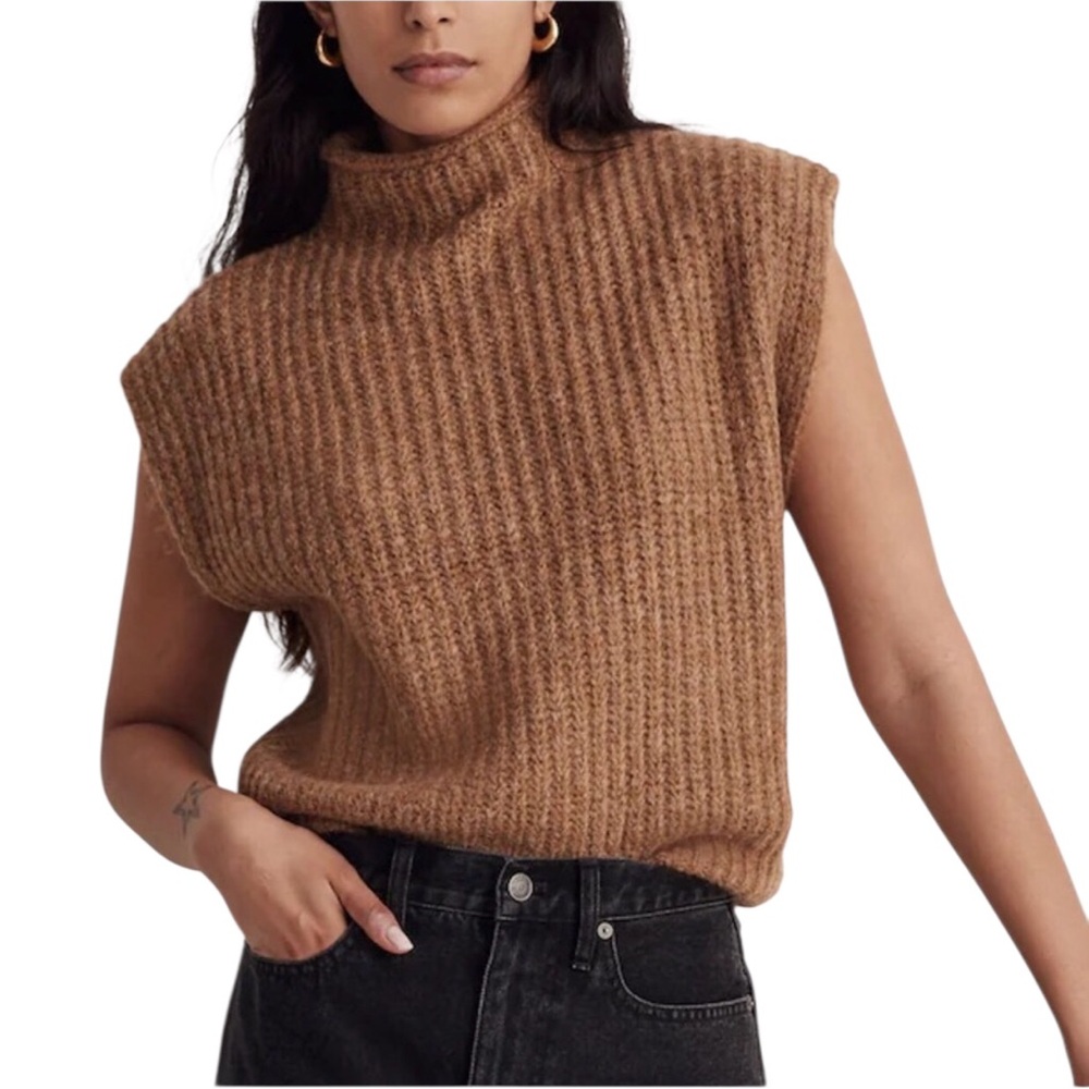 MADEWELL Stimpson Mockneck Sweater Vest in Heather Toffee Size Small